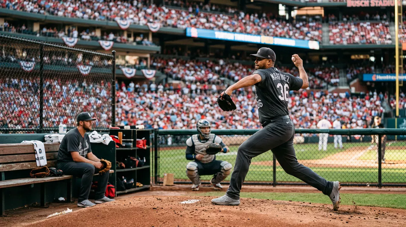 Relevista de béisbol calentando en el bullpen durante un partido de MLB