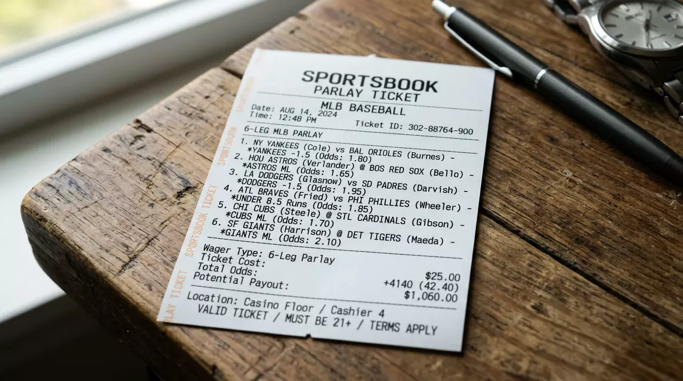 Boleto de apuestas combinadas con varios partidos de béisbol MLB seleccionados