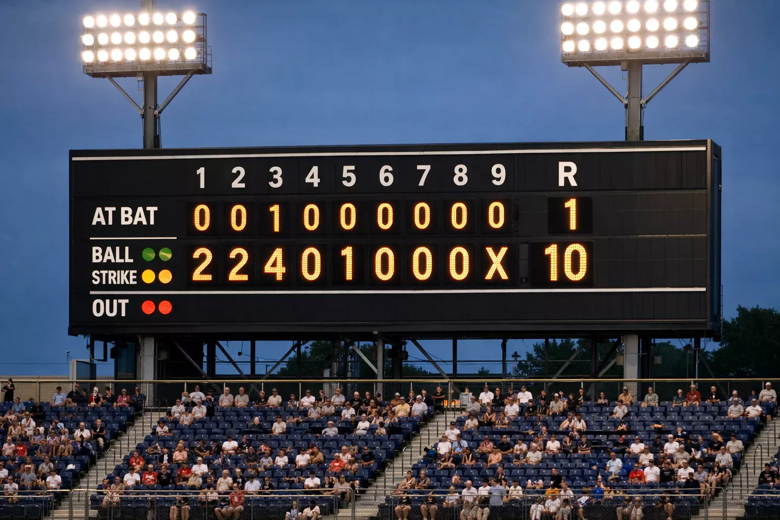 Marcador de béisbol mostrando diferencia de carreras entre dos equipos de MLB